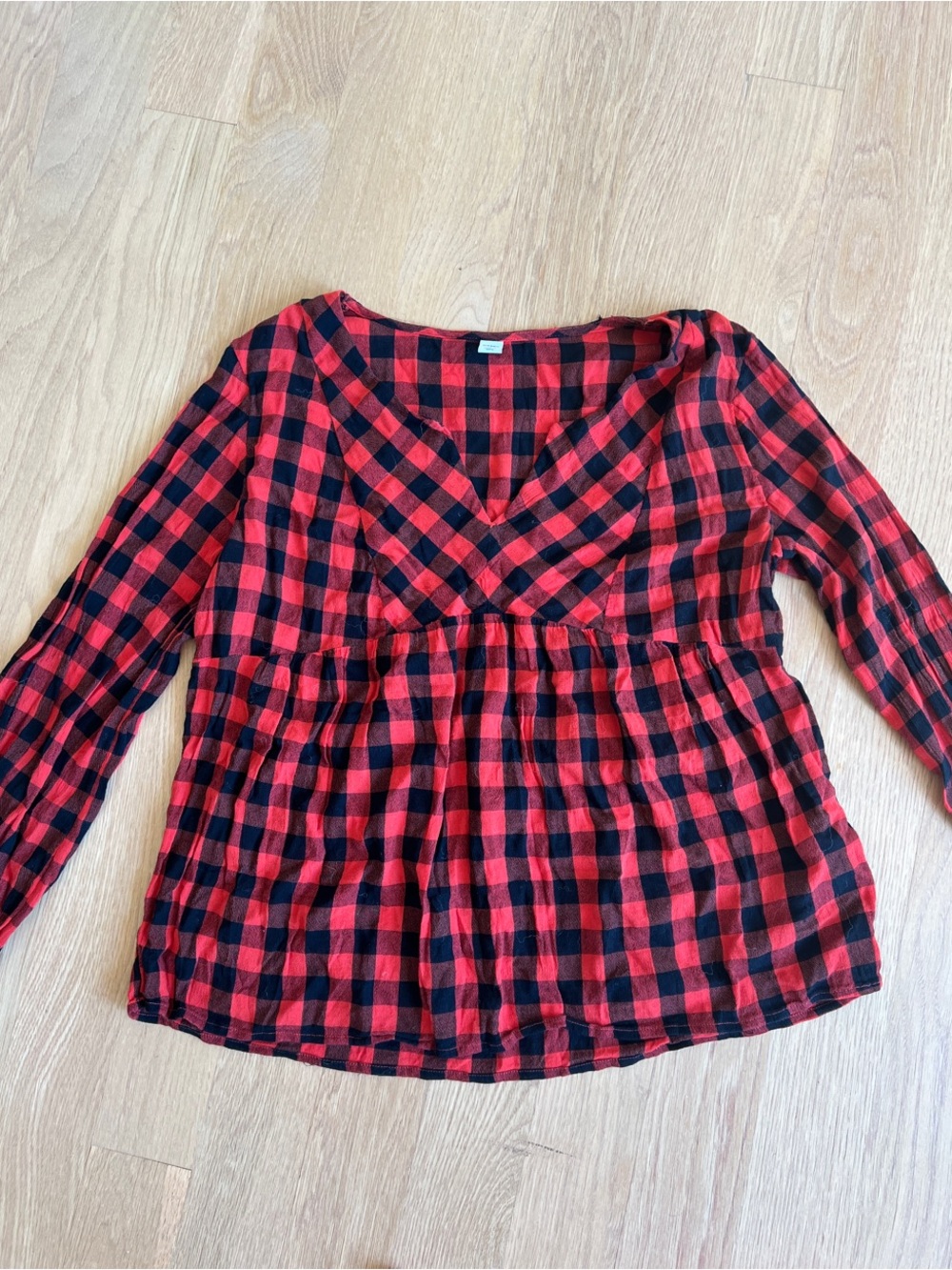 Old Navy Red and Black Plaid V-Neck Tunic